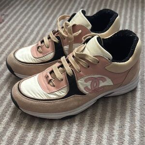 Chanel Pink and Cream CC Sneakers